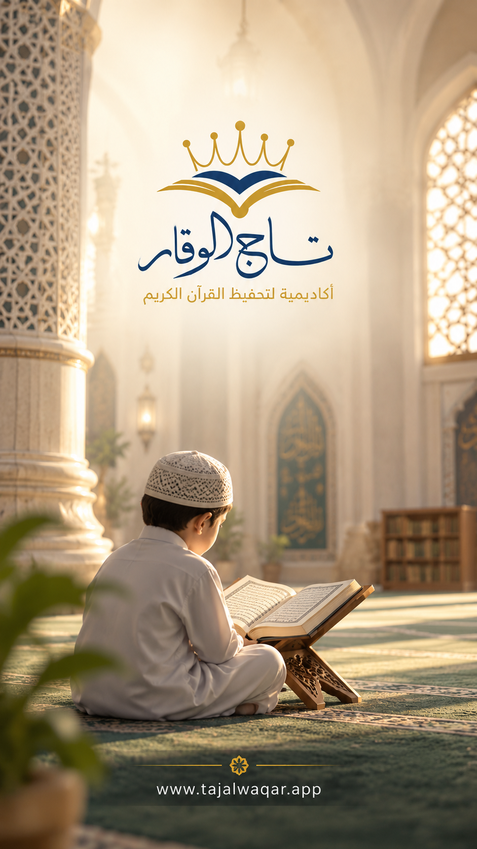 طفل يقرأ القرآن الكريم في مسجد مضاء بضوء الشمس